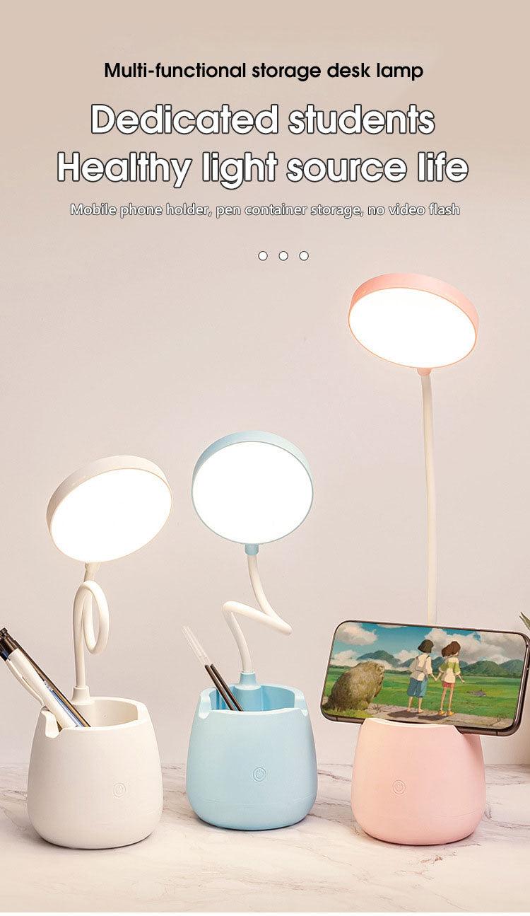 Dimmable LED Desk Lamp with Pen Holder – USB Rechargeable, Eye Protection