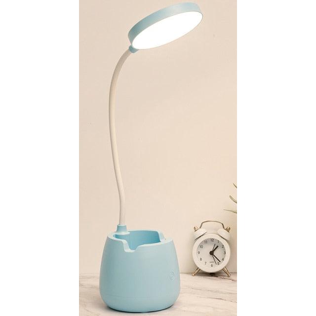 Dimmable LED Desk Lamp with Pen Holder – USB Rechargeable, Eye Protection