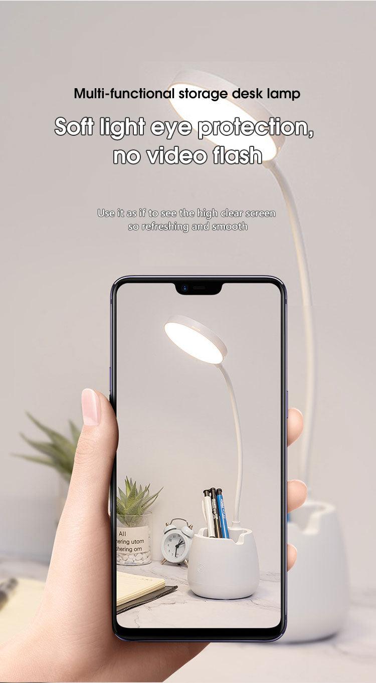 Dimmable LED Desk Lamp with Pen Holder – USB Rechargeable, Eye Protection