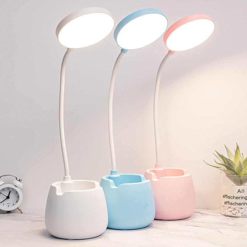 Dimmable LED Desk Lamp with Pen Holder – USB Rechargeable, Eye Protection