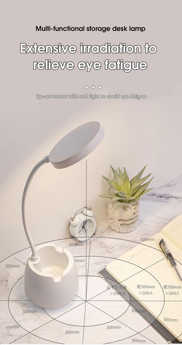 Dimmable LED Desk Lamp with Pen Holder – USB Rechargeable, Eye Protection