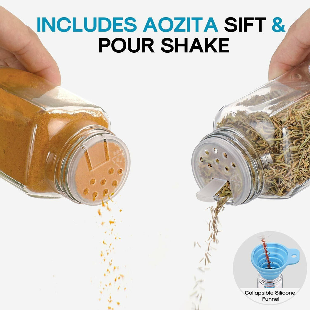 24 Pcs Glass Spice Jars with Labels - 4oz Empty Square, Airtight Metal Caps