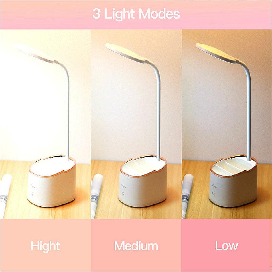 LED Touch Desk Lamp with Pen Holder & Phone Stand – USB Rechargeable
