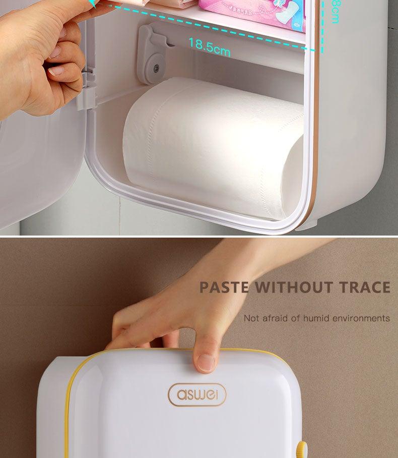 Wall-Mounted Toilet Paper Holder with Shelf & Drawer