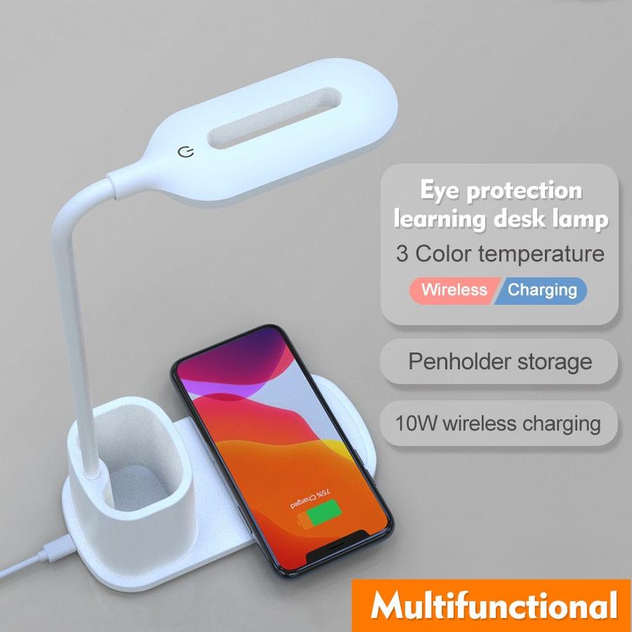 Dimmable LED Desk Lamp with Wireless Charging – Kids & Bedside Reading