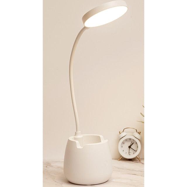 Dimmable LED Desk Lamp with Pen Holder – USB Rechargeable, Eye Protection
