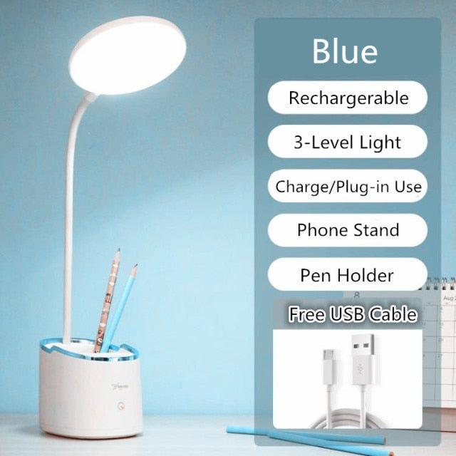 LED Touch Desk Lamp with Pen Holder & Phone Stand – USB Rechargeable