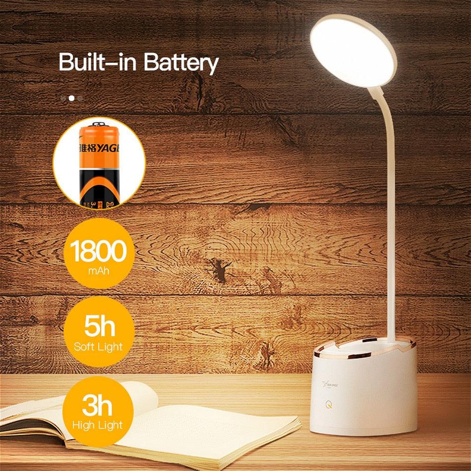 LED Touch Desk Lamp with Pen Holder & Phone Stand – USB Rechargeable