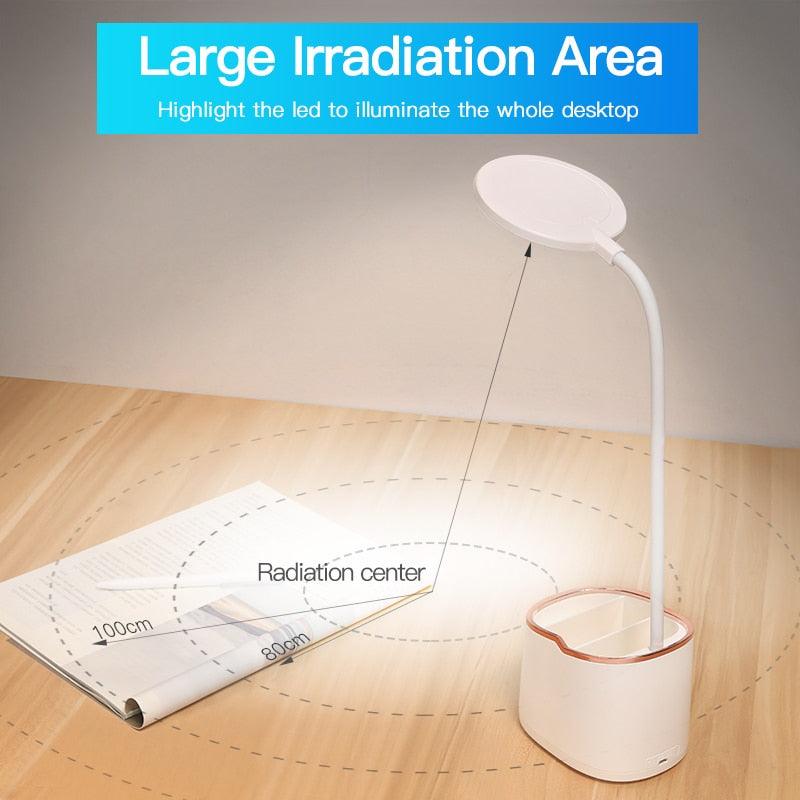 LED Touch Desk Lamp with Pen Holder & Phone Stand – USB Rechargeable