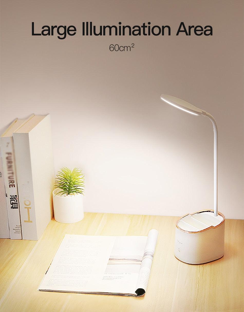 LED Touch Desk Lamp with Pen Holder & Phone Stand – USB Rechargeable