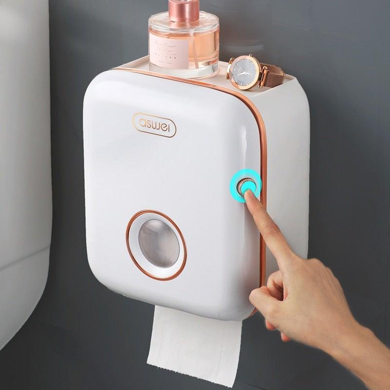 Wall-Mounted Toilet Paper Holder with Shelf & Drawer