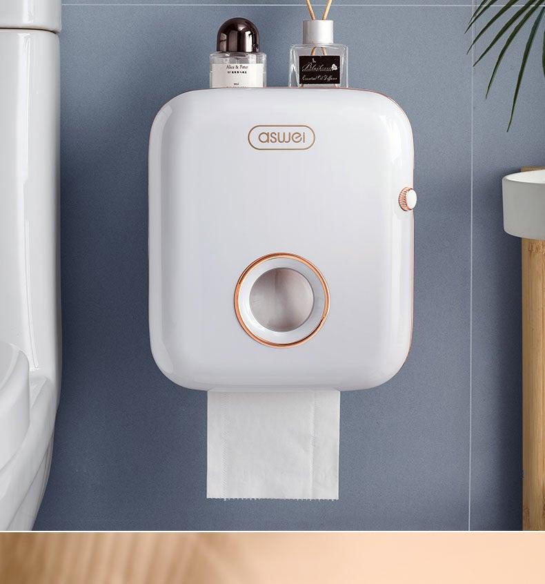 Wall-Mounted Toilet Paper Holder with Shelf & Drawer