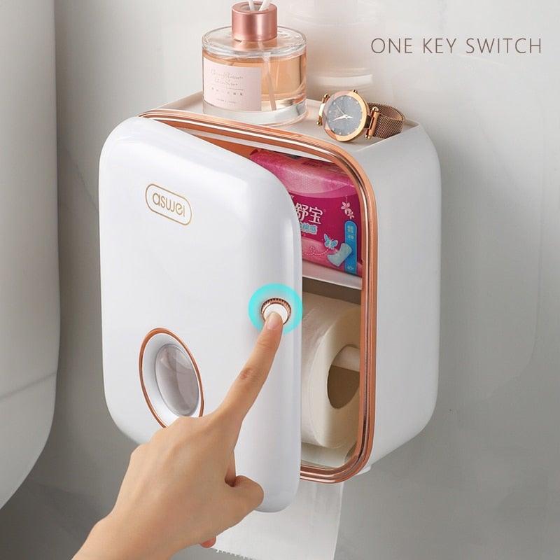 Wall-Mounted Toilet Paper Holder with Shelf & Drawer