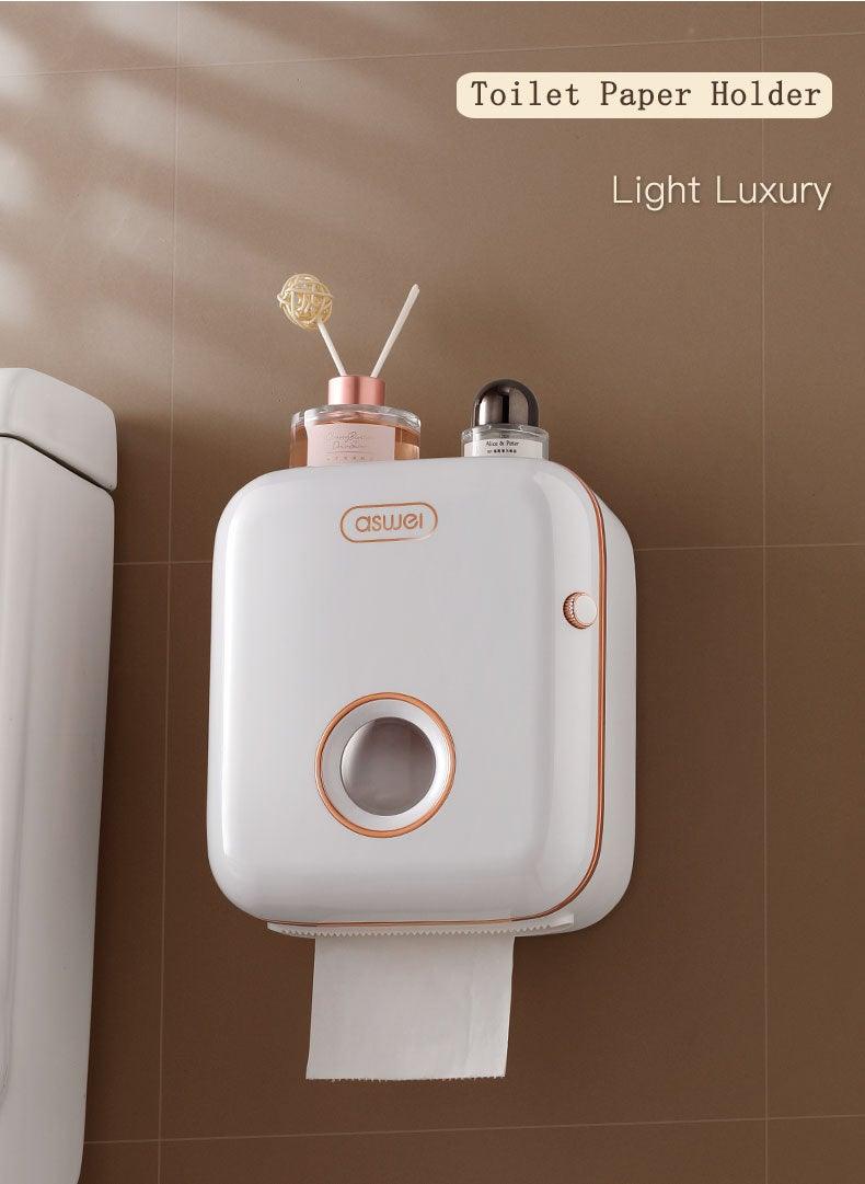Wall-Mounted Toilet Paper Holder with Shelf & Drawer