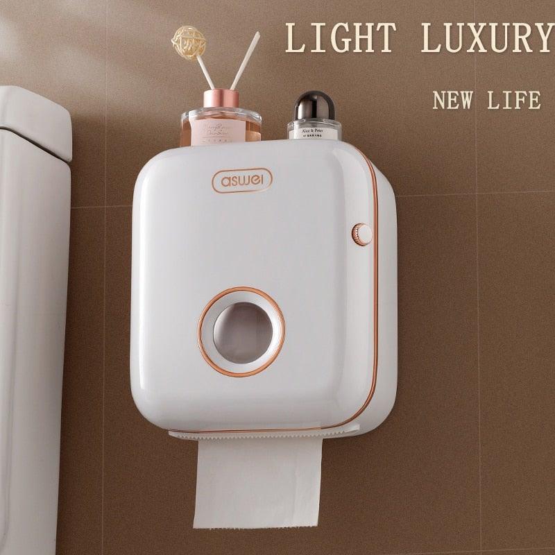 Wall-Mounted Toilet Paper Holder with Shelf & Drawer