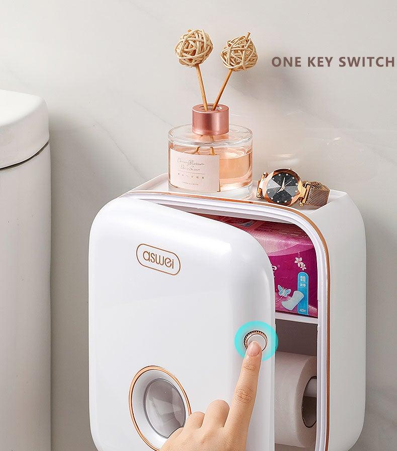 Wall-Mounted Toilet Paper Holder with Shelf & Drawer