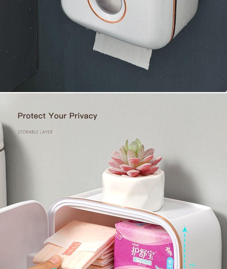 Wall-Mounted Toilet Paper Holder with Shelf & Drawer