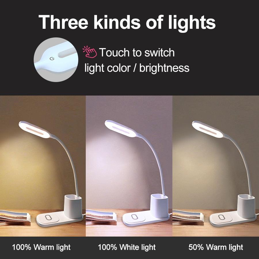 Dimmable LED Desk Lamp with Wireless Charging – Kids & Bedside Reading