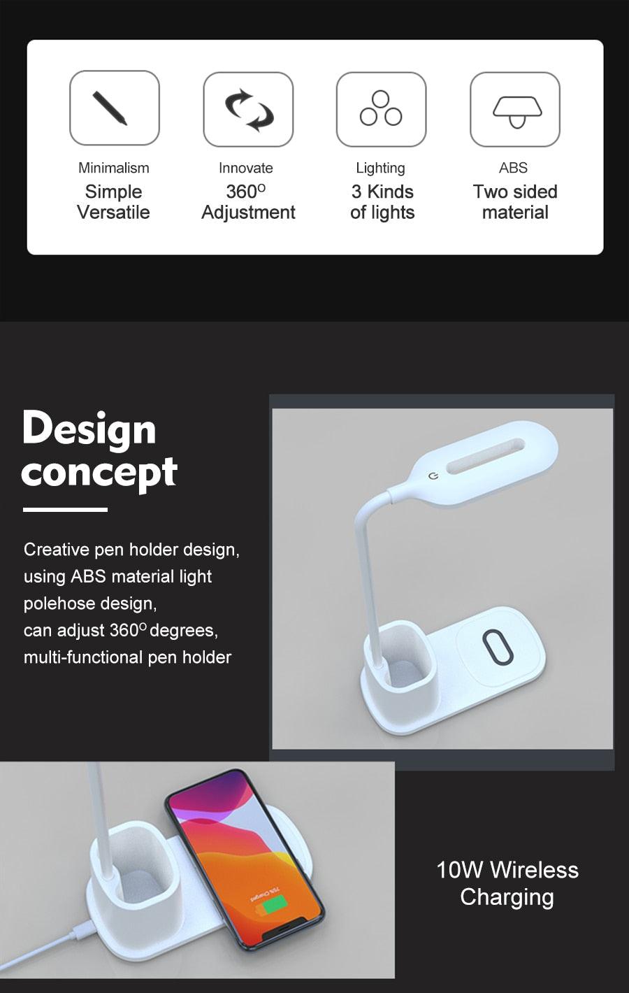Dimmable LED Desk Lamp with Wireless Charging – Kids & Bedside Reading